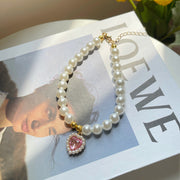 Retro Crystal Pendant Pearl Necklace for Pet Lovers