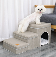 Multi-Level Cat Kennel with Integrated Dog Stairs