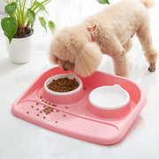 Dog Feeder Anti-skid, Double Bowl Anti-knocking Mat