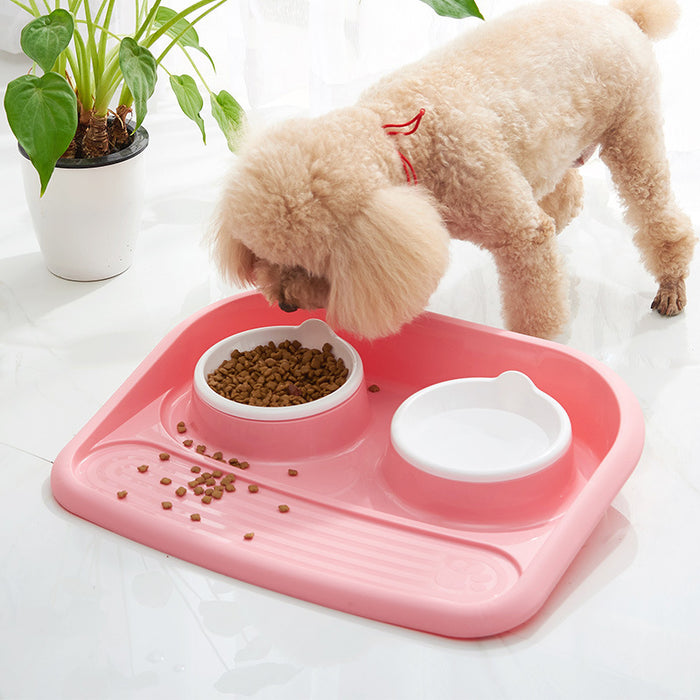 Dog Feeder Anti-skid, Double Bowl Anti-knocking Mat