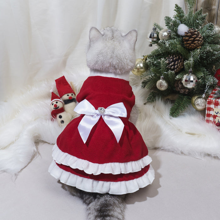 Christmas Bow Fleece Princess Dress for Cats and Dogs