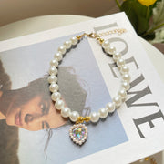Retro Crystal Pendant Pearl Necklace for Pet Lovers
