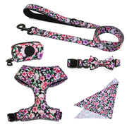 Floral Dog Harness and Leash Set