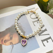 Retro Crystal Pendant Pearl Necklace for Pet Lovers