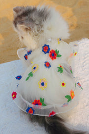 Floral Embroidery Mesh Dress for Cats and Small Dogs
