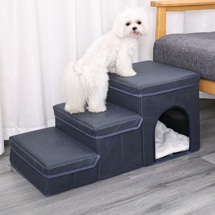 Multi-Level Cat Kennel with Integrated Dog Stairs