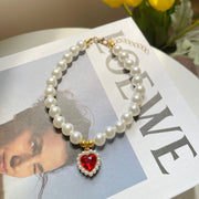 Retro Crystal Pendant Pearl Necklace for Pet Lovers